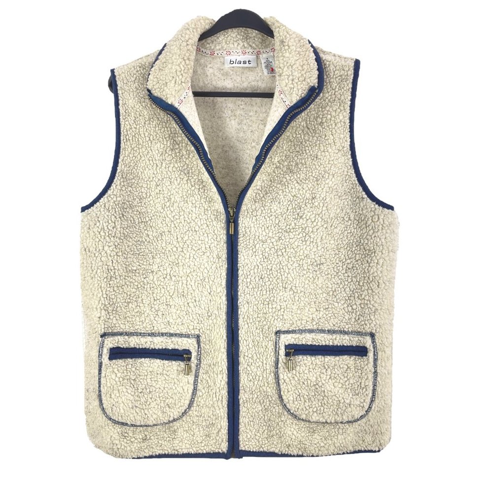 BLAST vest beige with 2 front zip pockets trimmed in navy - SZ S